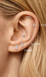 KOSINER 14K Solid Gold Minimalist Two Stone Pear Cut Flat Back Piercing Stud, Nickel-Free Waterproof Dainty Elegant Cartilage Earring for Multi Piercing