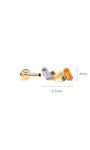Five-color rainbow dual-shape spliced KOSINER 14K solid gold flat back stud, pear cut colored cz cluster internal thread cartilage piercing earring