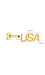 KOSINER classic plain USA letter flat back stud dimension display, total length 10mm, height 4.4mm, 1mm post thickness, S925 sterling silver internally threaded labret post, polished solid gold USA word cartilage piercing earring
