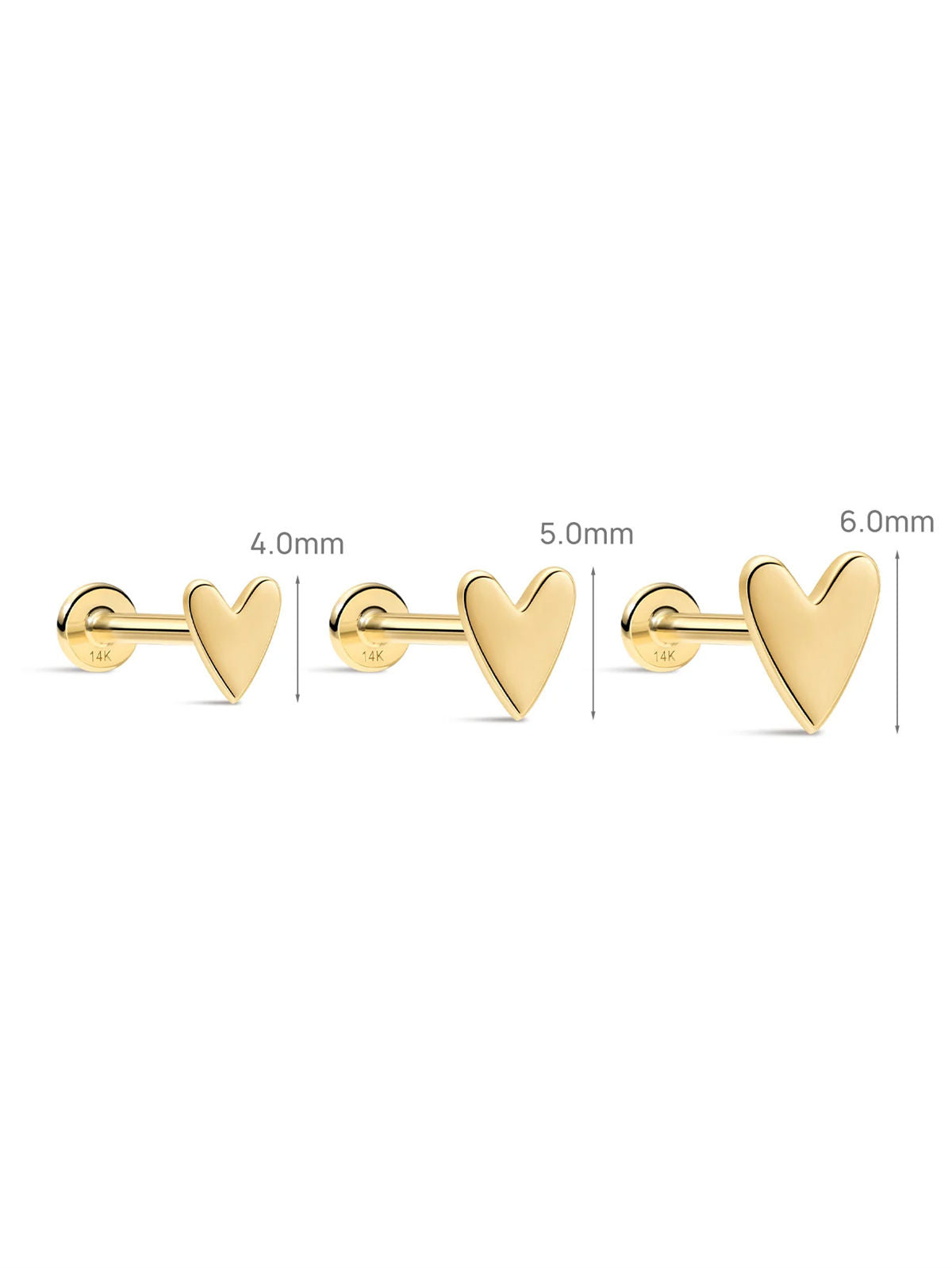 KOSINER three size glossy heart flat back studs: 4.0mm, 5.0mm, 6.0mm