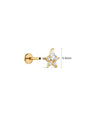 Front view of KOSINER Rising Star Hollow Star stud with a kite-shaped clear stone above four round stones