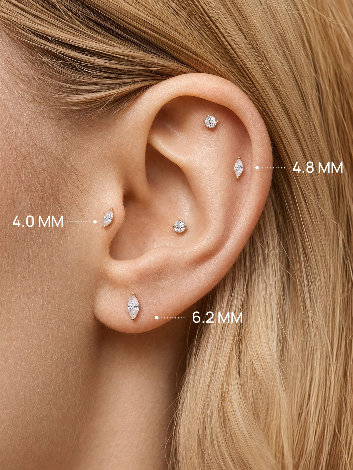 KOSINER 14K Solid Gold Marquise CZ Stud Close-Up, Ultra Shine AAAAA Cubic Zirconia