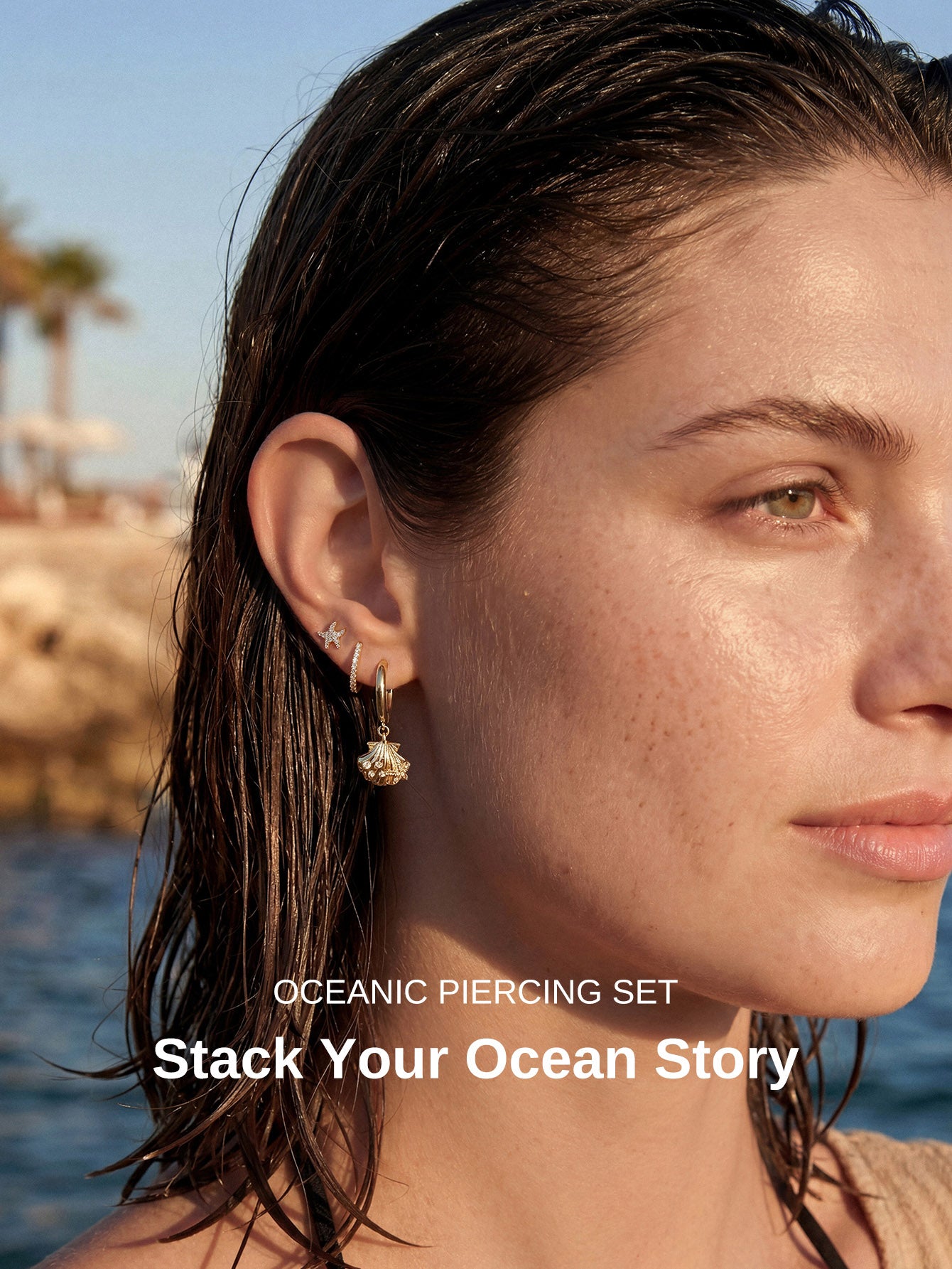 KOSINER Summer beach ocean-themed flat back ear piercing for ear stack