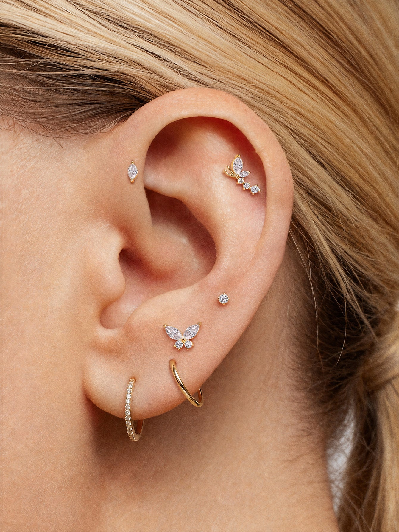 14K massief gouden vlinder oor piercing Stud