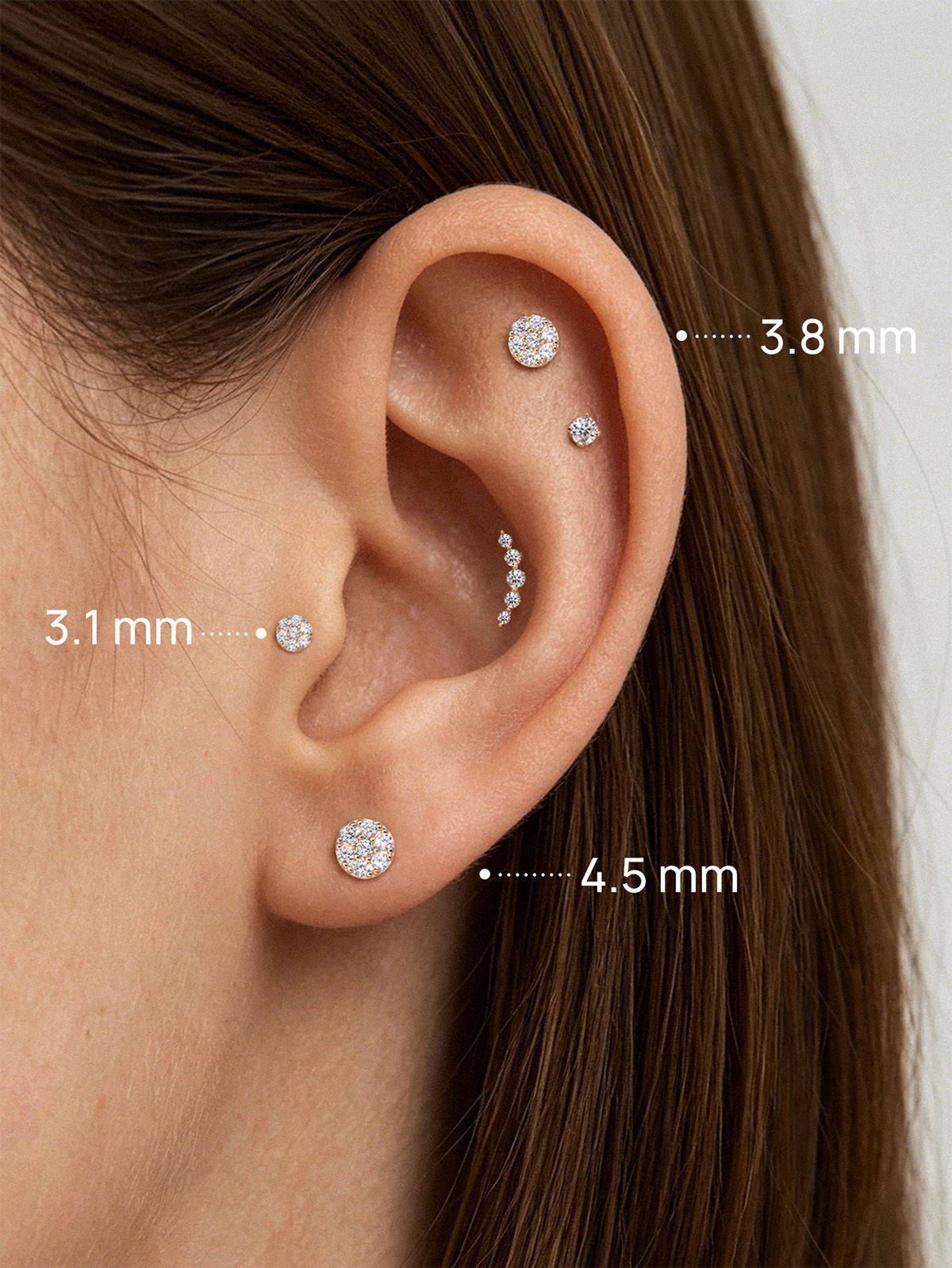 Kosiner 14K Solid Gold Classic Round Ear Piercing Stud