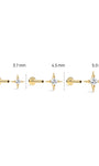 KOSINER Four-Point Star Stud Size Guide (3.7/4.5/5.0mm), 14K Gold Flat Back Piercing Earring