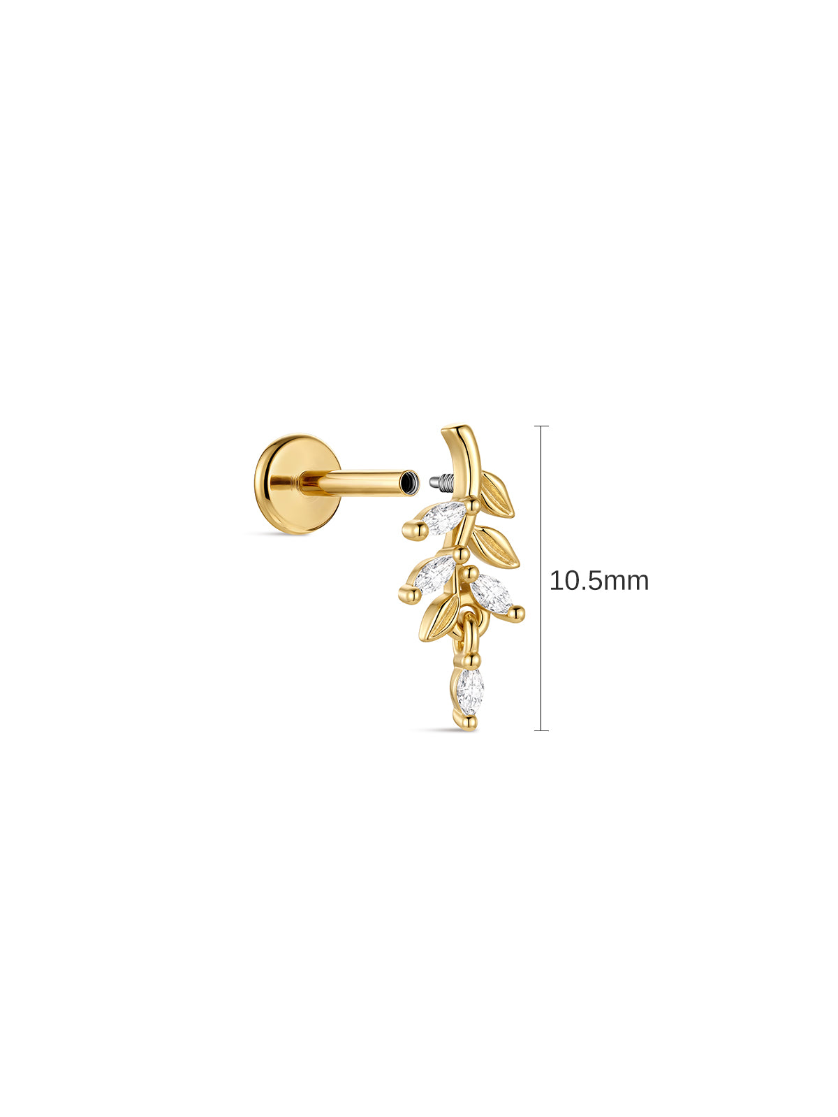 KOSINER olive branch marquise drop flat back stud with 10.5mm design and screw-on back