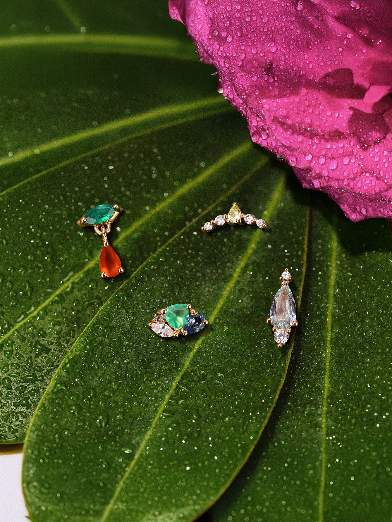 Gem Garden Agate Twist Drop Flatback in 14K Solid Gold