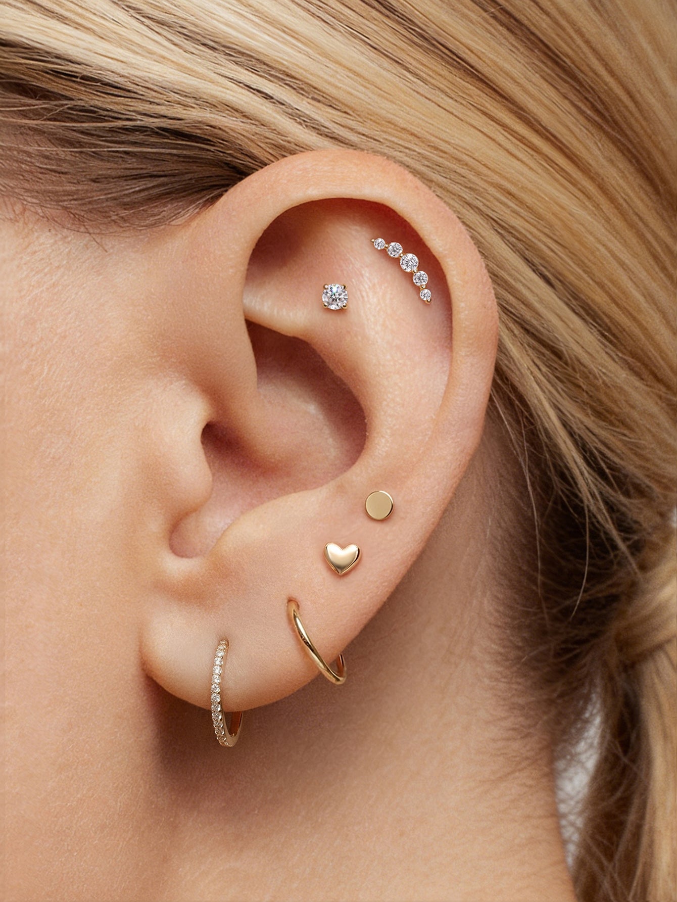 14K Solid Gold  SweetHeart Ear Piercing Stud