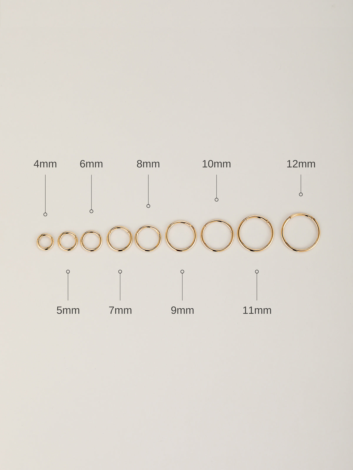 KOSINER 14K solid gold minimalist hoop earrings, multi-size options (4/5/6/7//8/9/10mm) with polished finish
