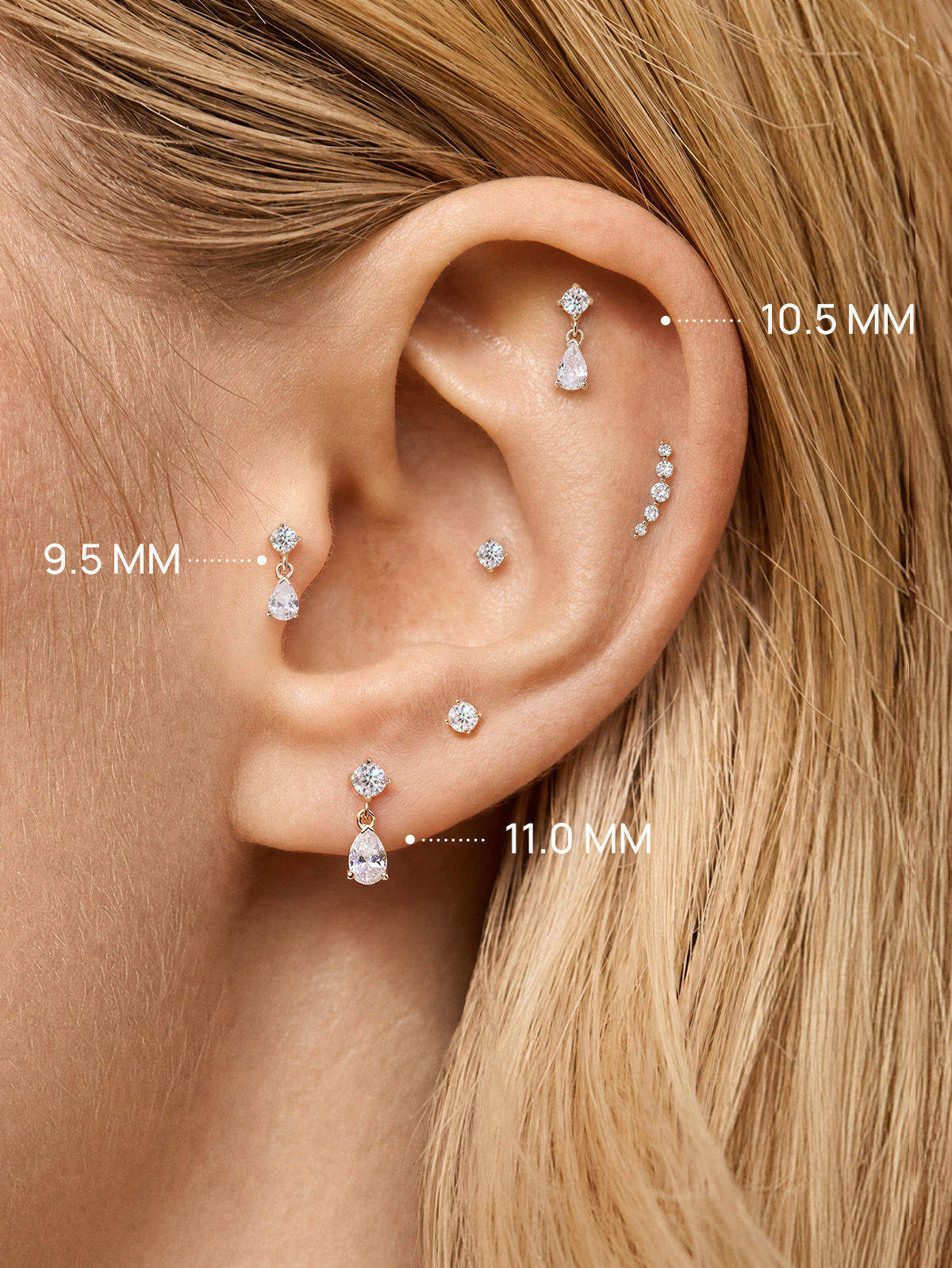 14K massief gouden Teardrop hanger oor piercing Stud