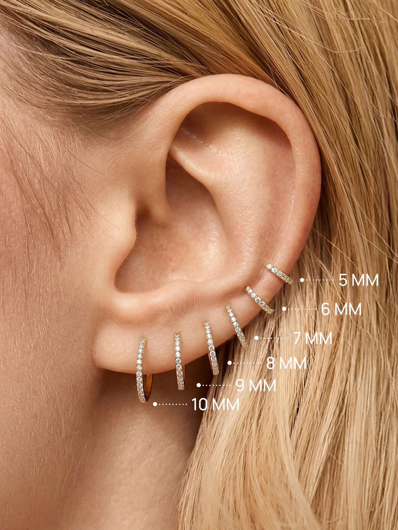 14K Solid Gold Crystal Pave Hoop Huggie Earring