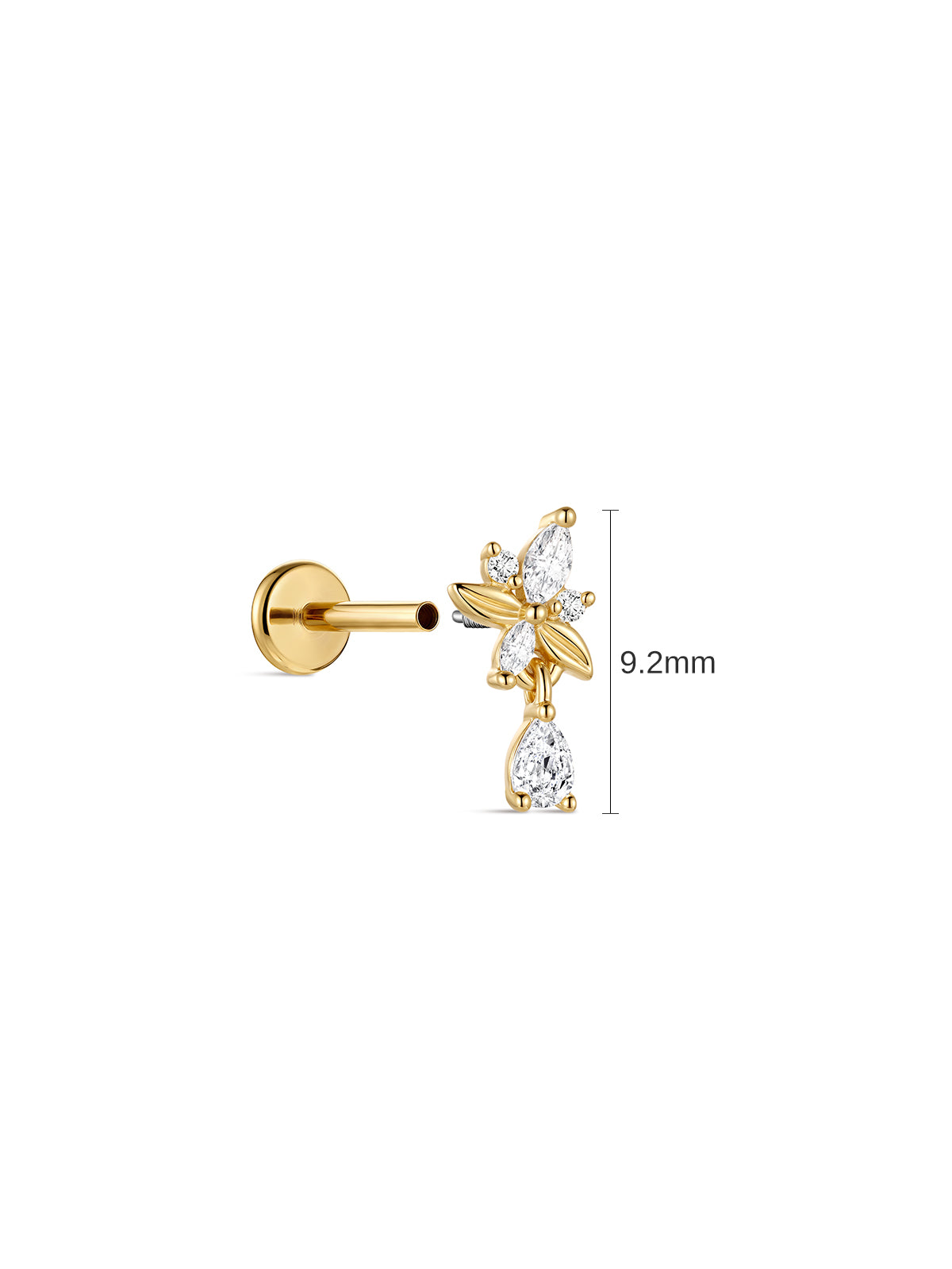 KOSINER olive branch pear drop flat back stud with 9.2mm design and screw-on back