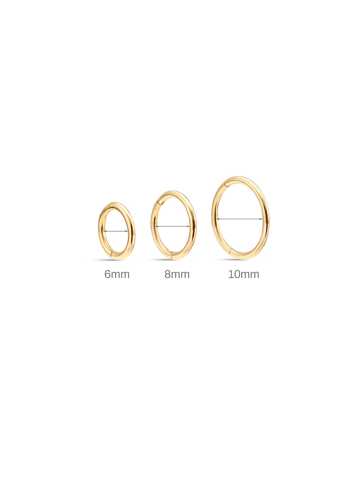 KOSINER 14K solid gold minimalist hoop earrings, multi-size options (6/8/10mm) with polished finish