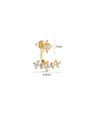 Front view of KOSINER Rising Star gold-plated curved earring with an eight-pointed star and three square clear stones
