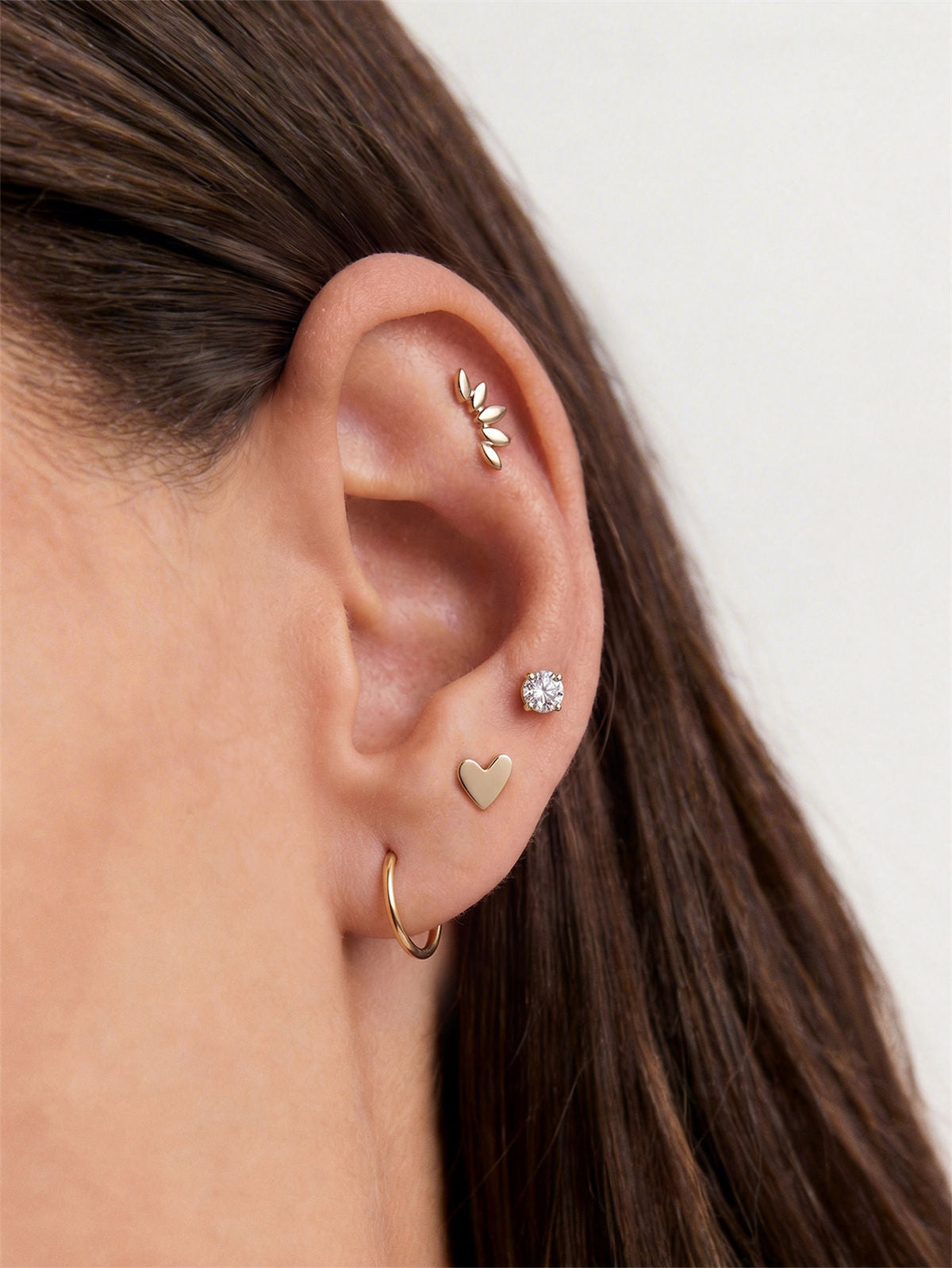 KOSINER Glossy polished petal arc flat back stud, minimalist leaf design for elegant ear styling