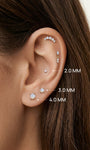 KOSINER 14K Solid Gold Minimal Round Prong-Set Opal Flat Back Piercing Stud, Nickel-Free Waterproof Tiny Rainbow Opal Cartilage Earring for Multi Ear Stack Piercing