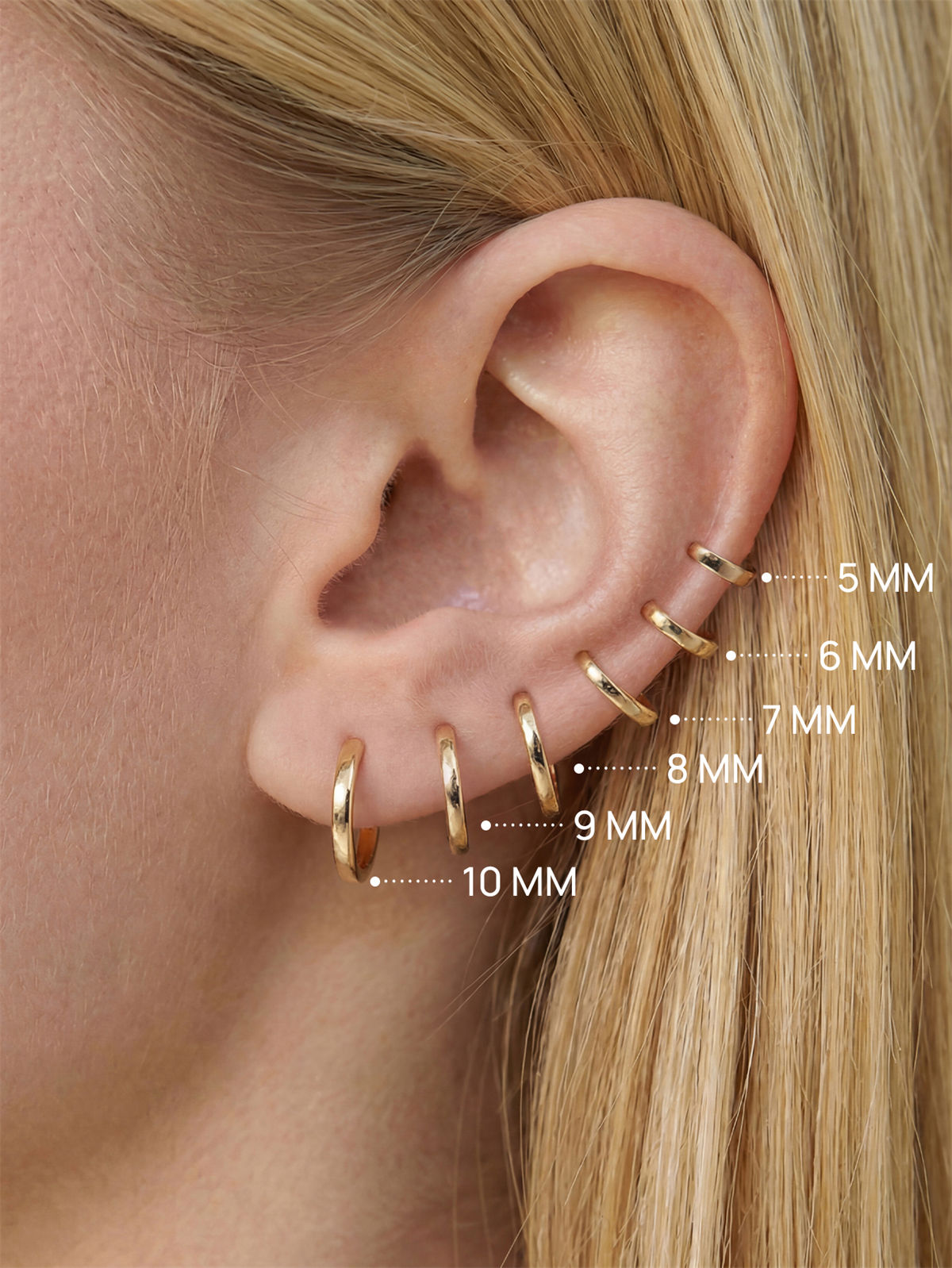 KOSINER 14K Solid Gold Minimalist Glossy Hoop, 5/6/7/8/9/10mm sizes for snug cartilage fit
