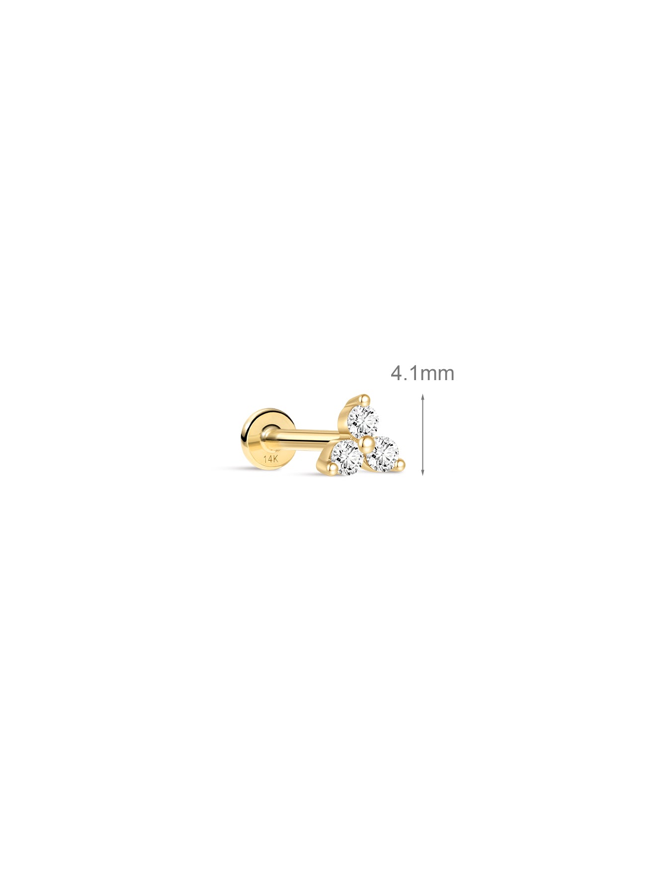 KOSINER 14K Solid Gold Minimalist Trinity Flat Back Stud:4.1mm height