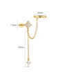 Front view of KOSINER Rising Star gold-plated star and moon chain earring with an engraved ear cuff and clear stone drop