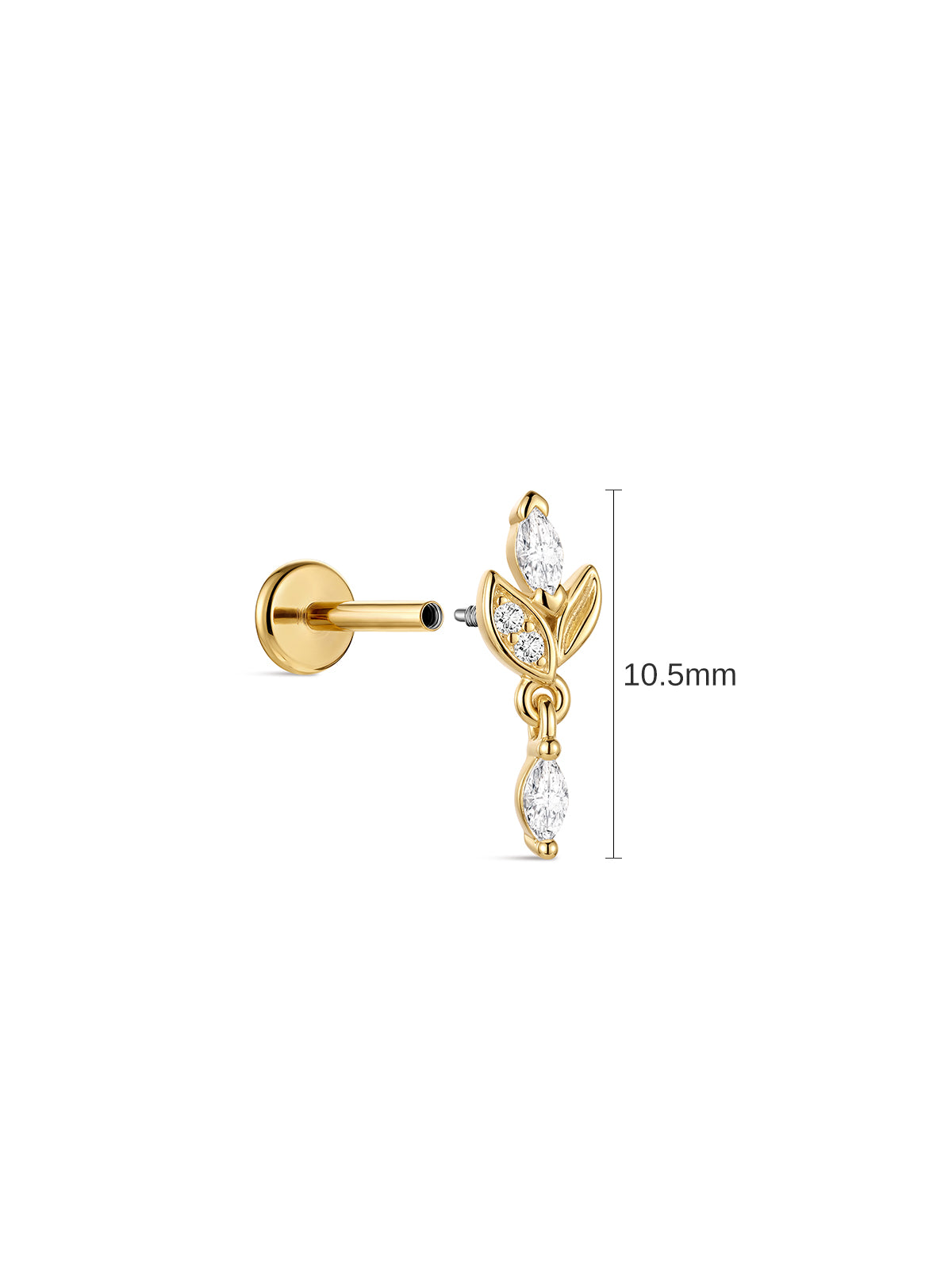 KOSINER olive branch marquise drop flat back stud with 10.5mm design and screw-on back