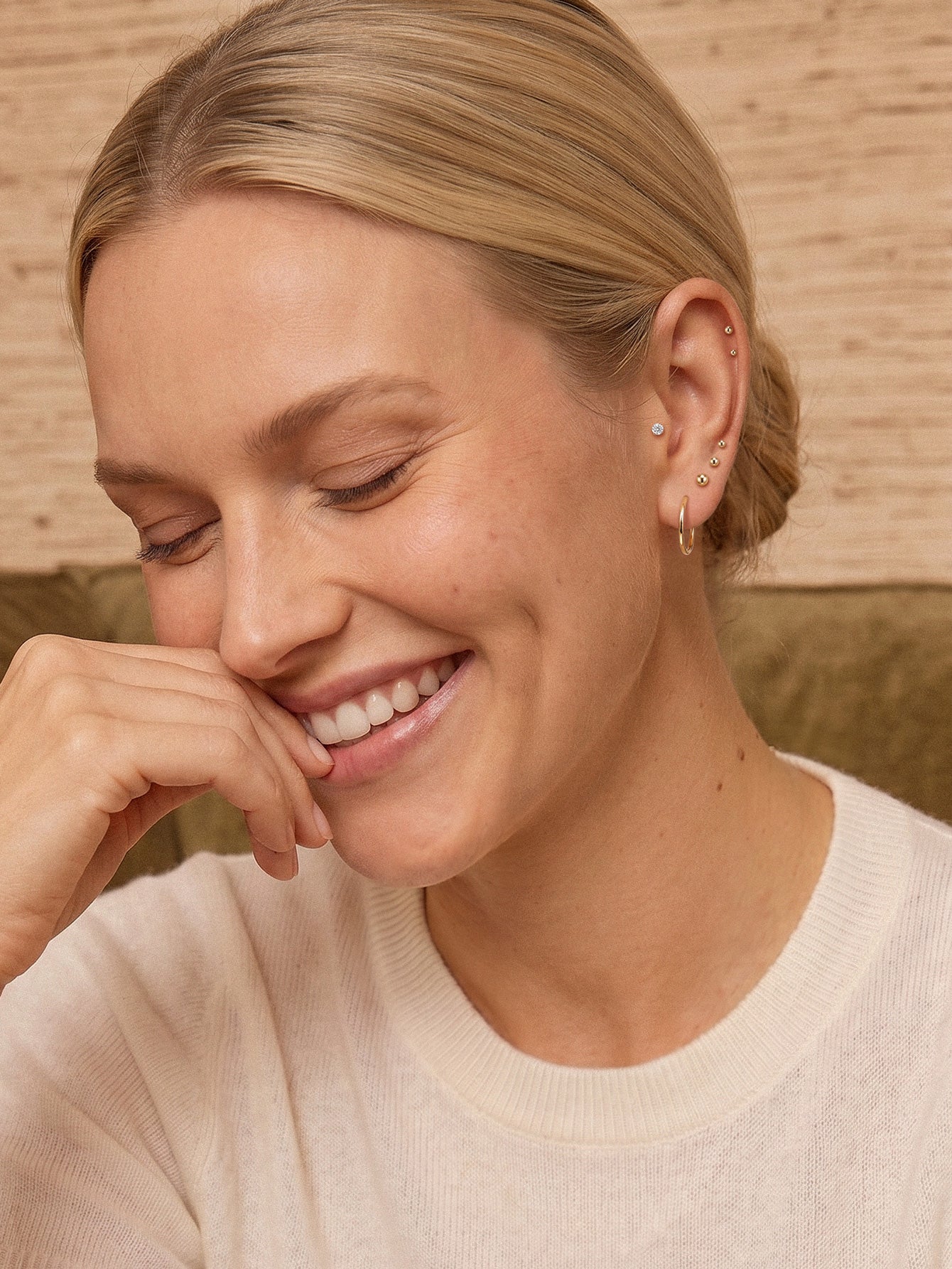 14K Solid Gold Classic Round Bead Ear Piercing Stud