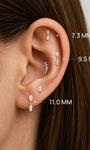 KOSINER 14K Solid Gold Dual Bezel Marquise Dangle Flat Back Stud, Nickel-Free Waterproof Elegant Dainty Multi Piercing Jewelry for Women