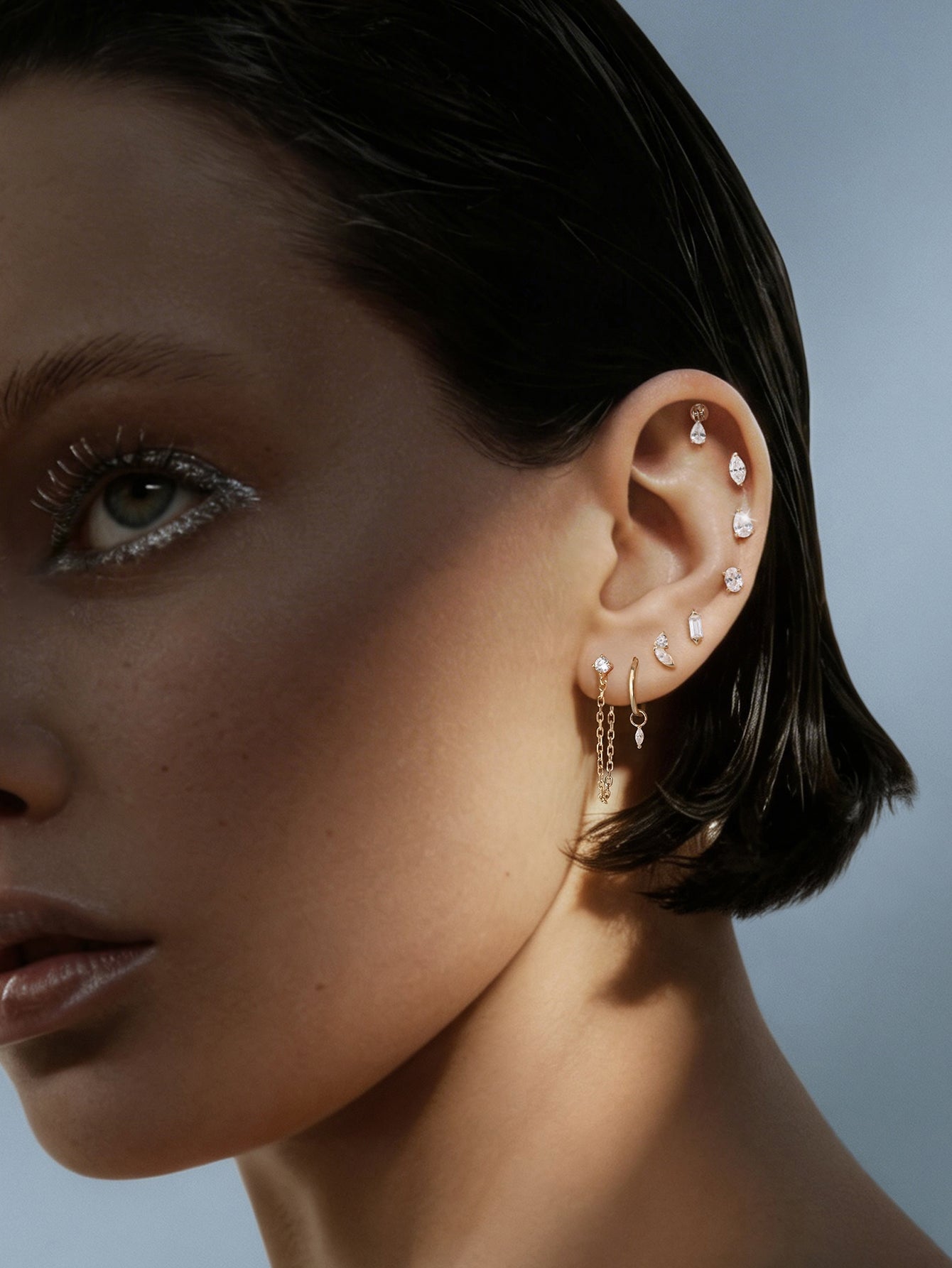 14K Gold Pear Lab-Grown Diamond Flat Back Delicate Stud