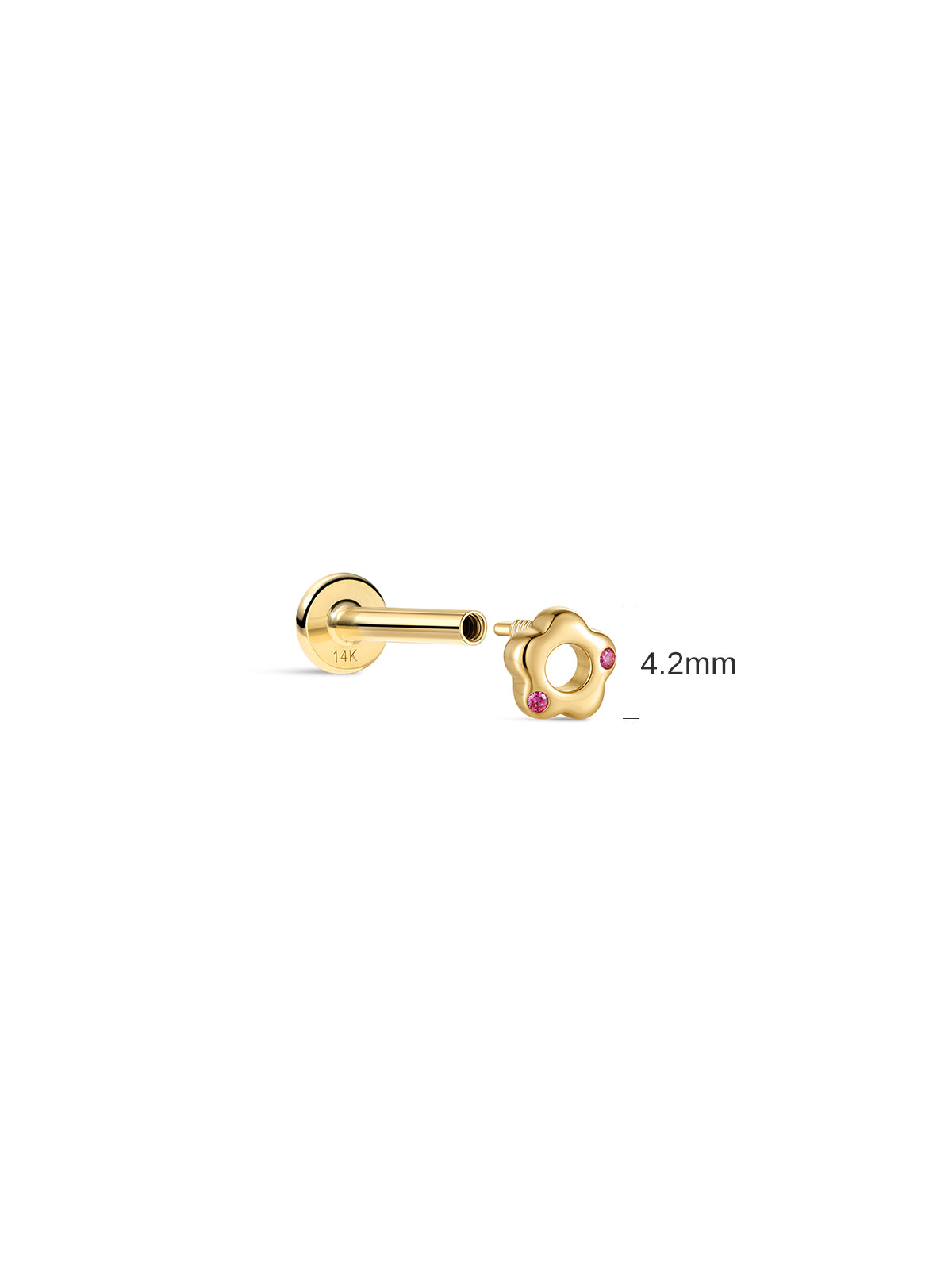 Side view of 4.2 mm Little Wonder 14K gold openwork flower flat back stud