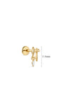 7.7mm dimension reference of 14K solid gold battle axe drop flat back stud, CZ dangle axe cartilage earring white background`