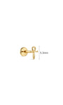 5.3mm dimension measurement of 14K solid gold Ankh cross flat back stud, Egyptian symbol cartilage piercing earring size reference white background