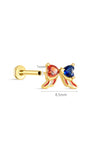 KOSINER patriotic bow flat back stud dimension display, total width 8.5mm, 1mm post thickness, S925 sterling silver internally threaded labret post, red blue heart crystal patriotic bow cartilage piercing earring