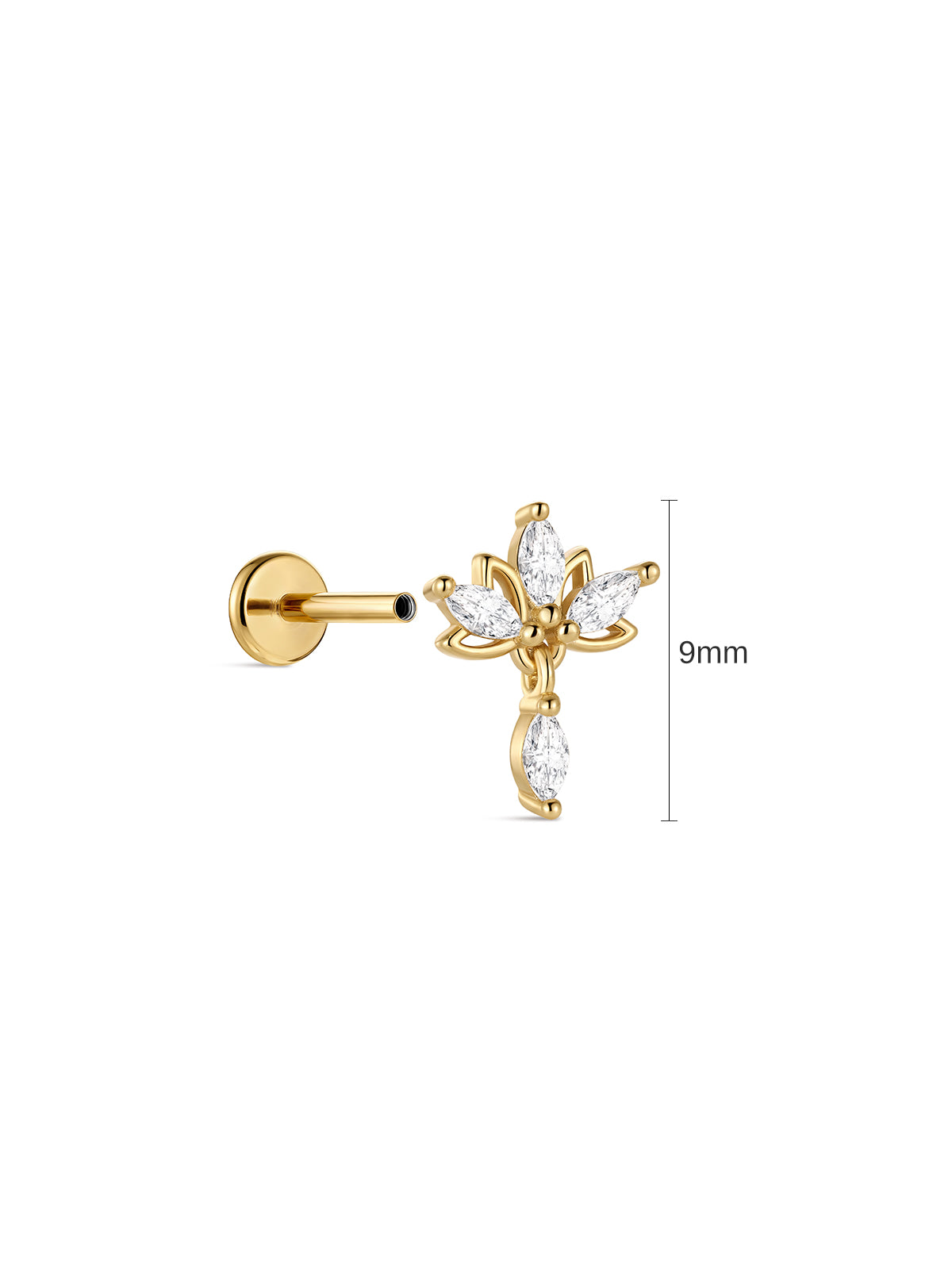 KOSINER lotus marquise drop flat back stud with 9mm design and screw-on back