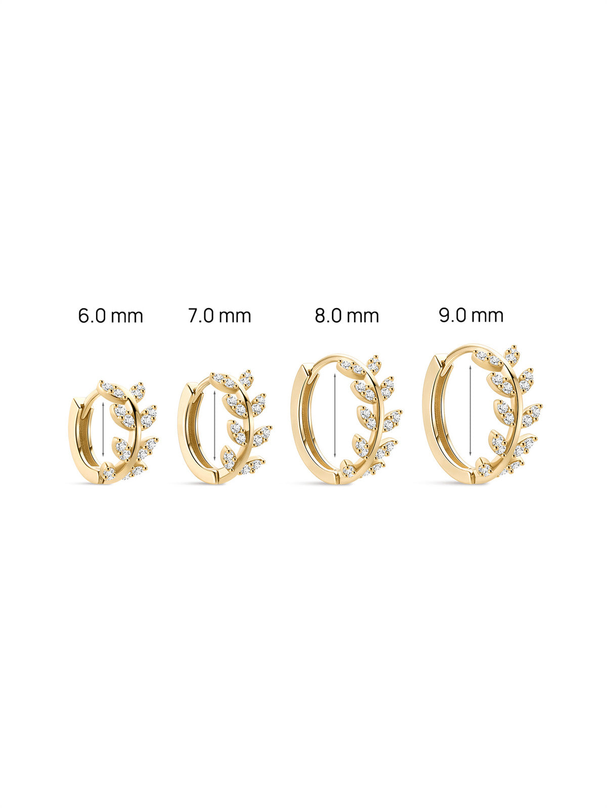 KOSINER 14K Solid Gold Delicate Leaf Huggie Hoop, 6/7/8/9mm sizes, waterproof hypoallergenic cartilage piercing earring