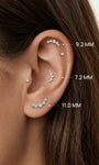 KOSINER 14K Solid Gold Three-Stone Opal Cluster Curved Flat Back Piercing Stud, Nickel-Free Waterproof Dainty Rainbow Opal Cartilage Earring for Multi Ear Stack Piercing