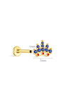 KOSINER patriotic crown flat back stud dimension display, total width 7mm, 1mm thickness, S925 sterling silver internally threaded post, blue crystal pave crown with red white enamel patriotic cartilage piercing earring