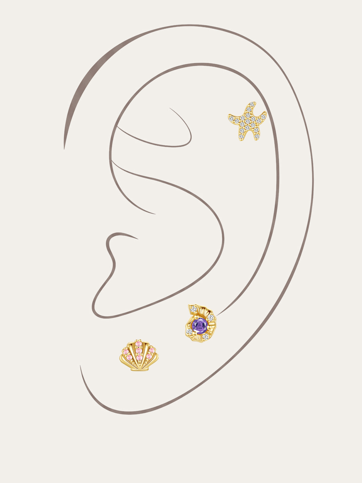 KOSINER Seaspritz 925 Sterling Silver Seaside Earring Set featuring ocean-inspired starfish, shell, and gemstone designs