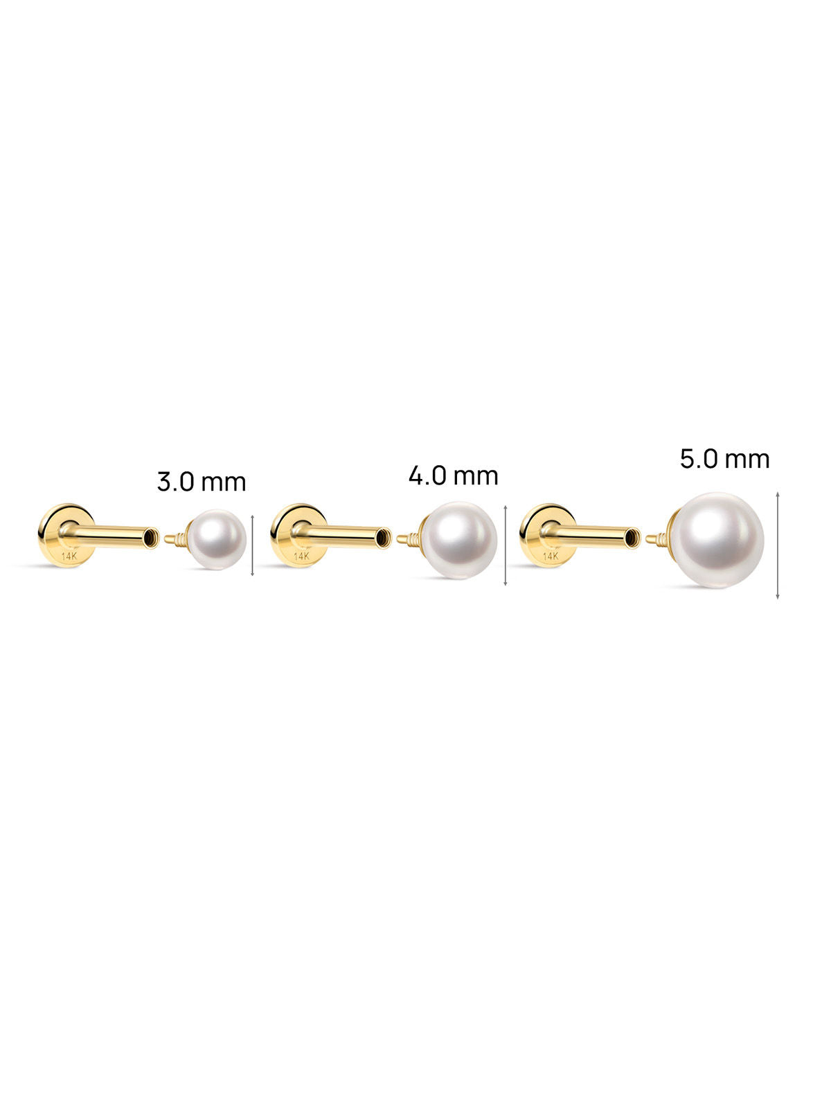 KOSINER 14K Solid Gold Classic Pearl Flat Back Stud,hypoallergenic and tarnish-proof.