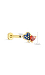KOSINER patriotic heart flat back stud dimension display, total height 5.5mm, 1mm post thickness, S925 sterling silver internally threaded labret post, red blue patriotic double heart cartilage piercing earring