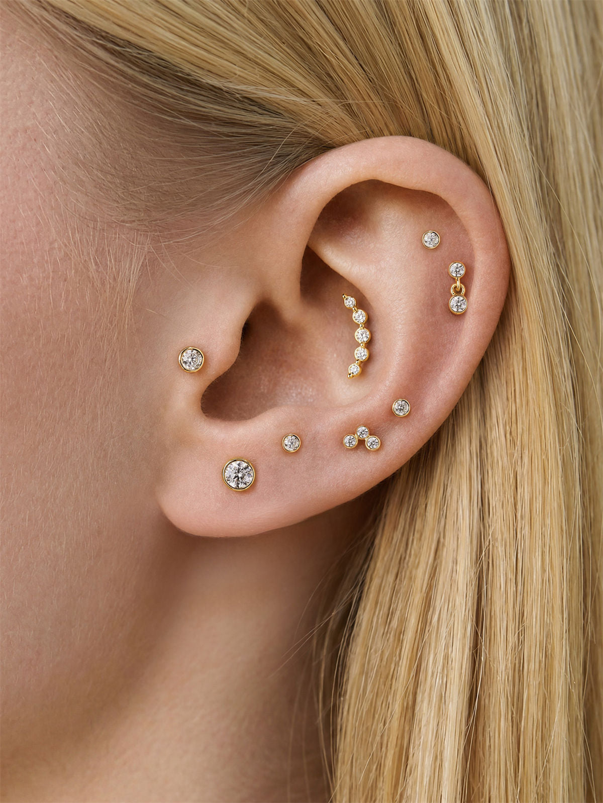 KOSINER 14K Solid Gold Dainty Bezel Flat Back Stud Waterproof Hypoallergenic Piercing Jewelry
