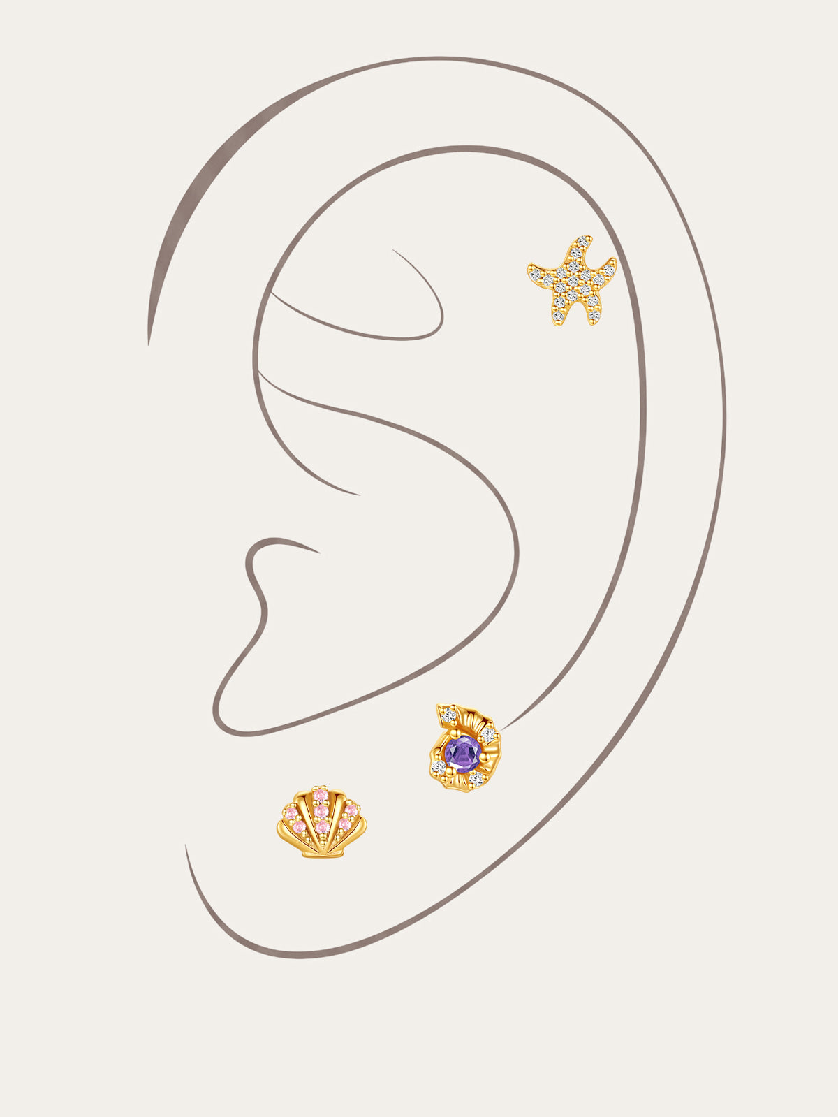 KOSINER Seaspritz 925 Sterling Silver Seaside Earring Set featuring ocean-inspired starfish, shell, and gemstone designs