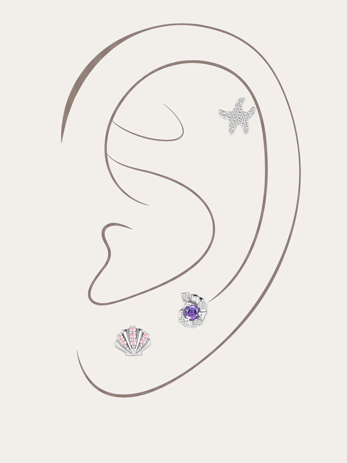 KOSINER Seaspritz 925 Sterling Silver Seaside Earring Set featuring ocean-inspired starfish, shell, and gemstone designs