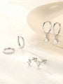 3-piece 18k gold-plated earring set: quadrilateral stud, huggie hoop, pendant hoop with cubic zirconia.