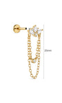 KOSINER lotus chain dangle flat back stud with 20mm drop and screw-on back