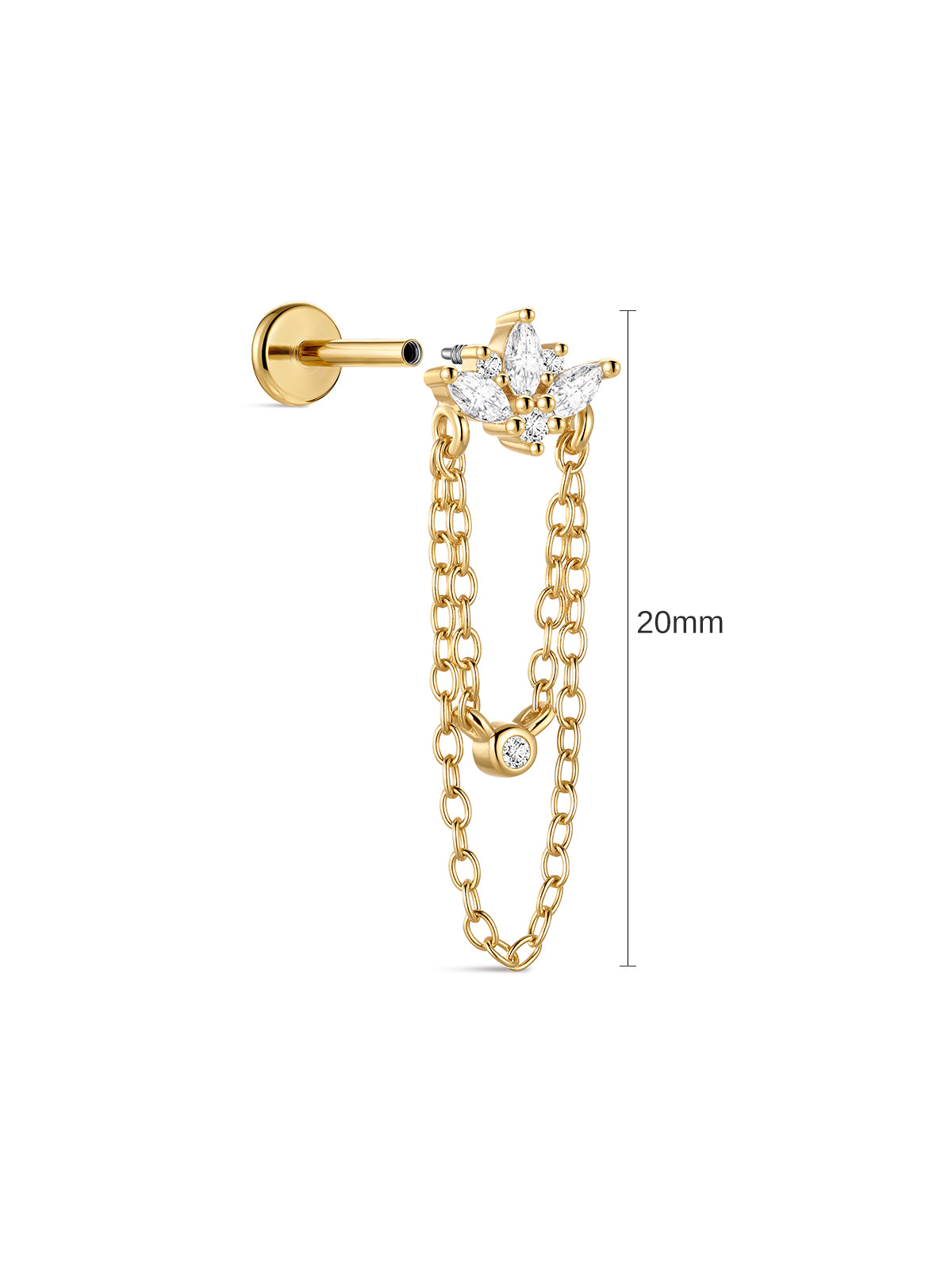 KOSINER lotus chain dangle flat back stud with 20mm drop and screw-on back