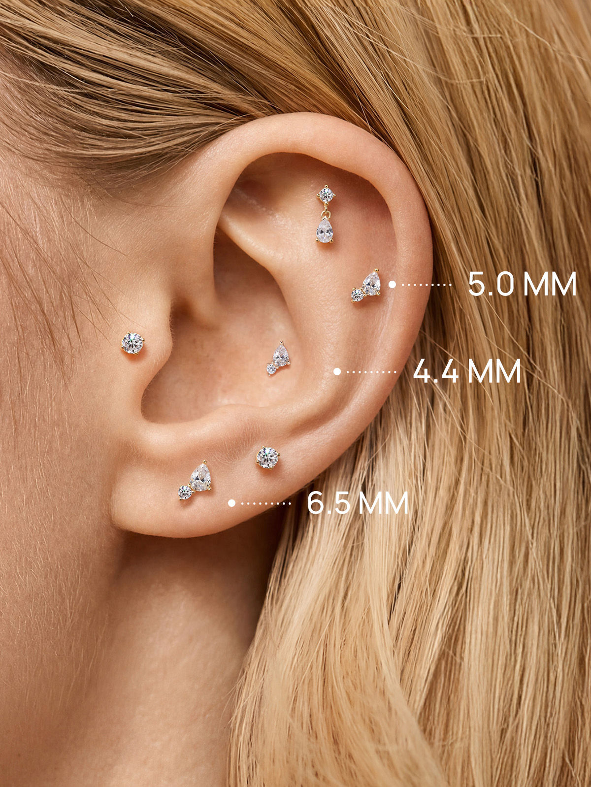 KOSINER 14K Solid Gold Minimalist Spliced Flat Back Stud, Nickel-Free Waterproof Sleep Friendly Dainty Multi Piercing Jewelry for Women