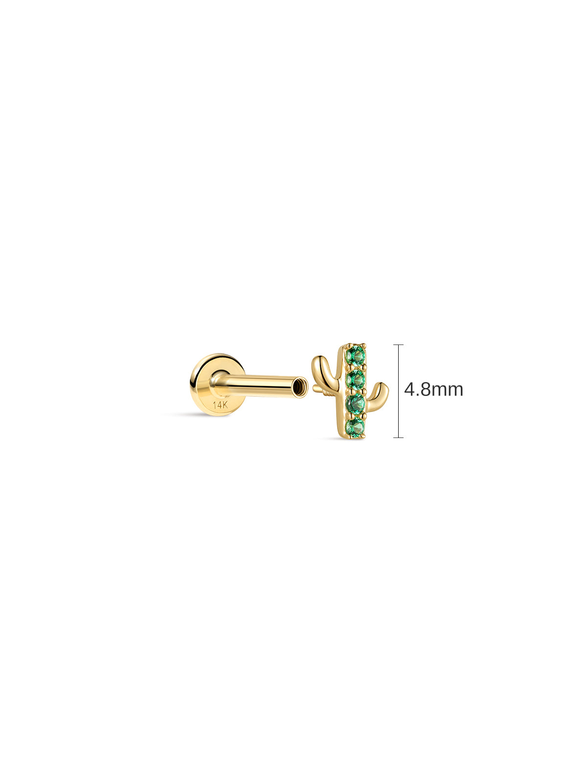 Side view of 4.8 mm Little Wonder 14K gold cactus flat back stud