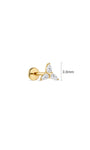 3.8mm dimension reference of 14K solid gold Trinity Knot flat back stud, pear cut cz trinity symbol cartilage piercing earring white background