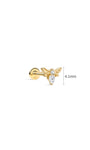 Size reference 4.1mm 14K solid gold bee flat back cartilage stud, pear cz bee tragus piercing earring dimension marking, minimalist white background