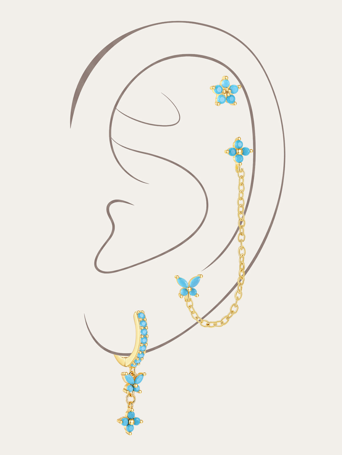 S925 Turquoise Flower Fashion Studs Hoops Earrings - Kosinerjewelry